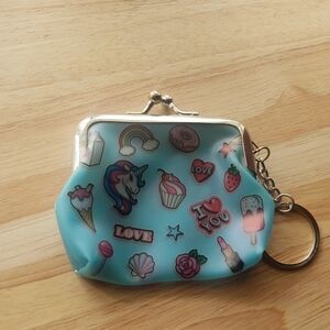 Mini teal silicone coin purse keychain nwot
